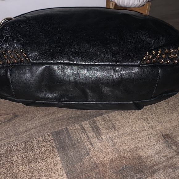 REBECCA MINKOFF BLACK LEATHER GOLD STUDDED HANDBAG - Picture 10 of 10
